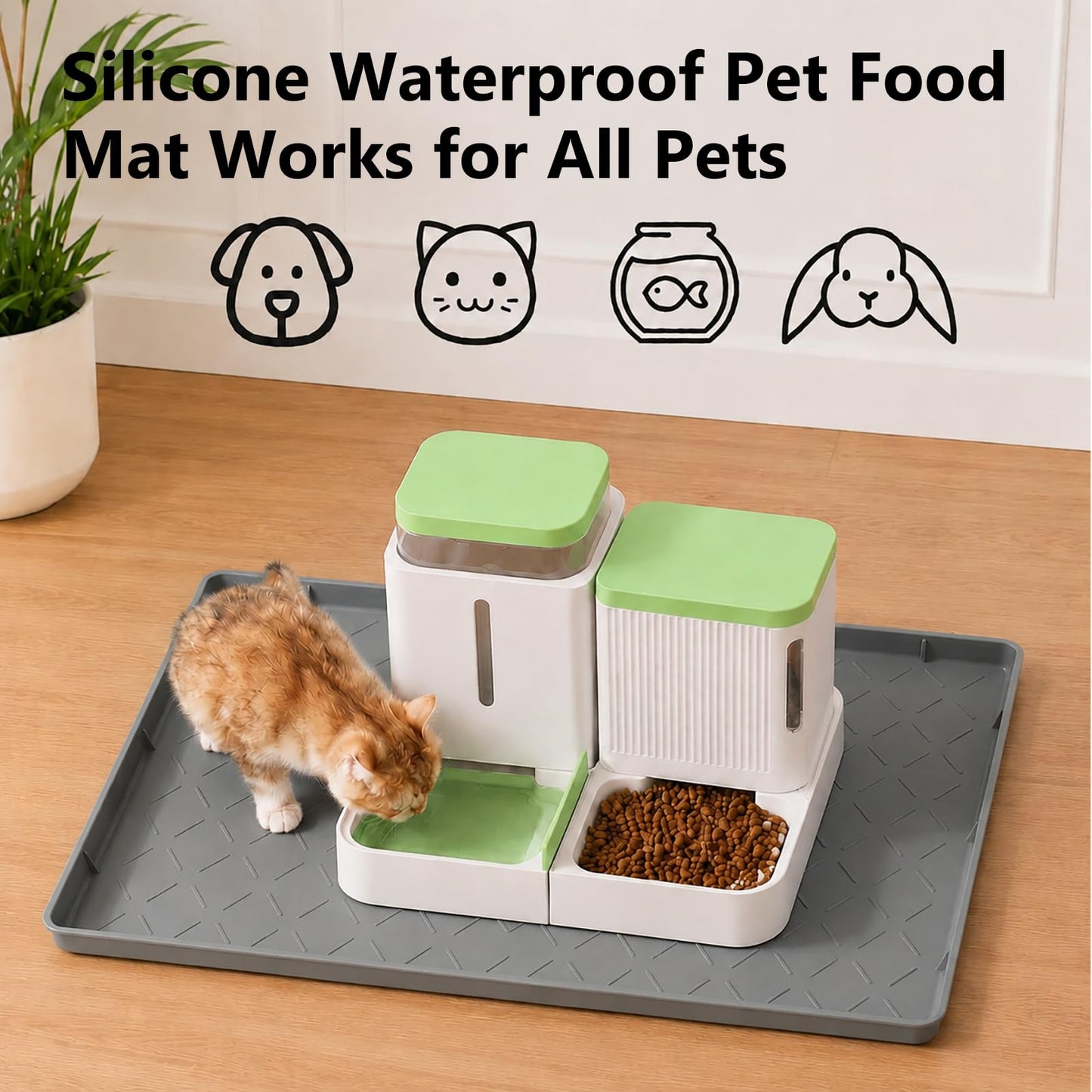 MateeyLife Silicone Mat Waterproof 12"X19", Ideal for Dog and Cat Food Mat, Dog Bowl Mats for Food and Water, Pet Placemat with Lip for Messy Drinkers to Protect Floor, Dark Grey