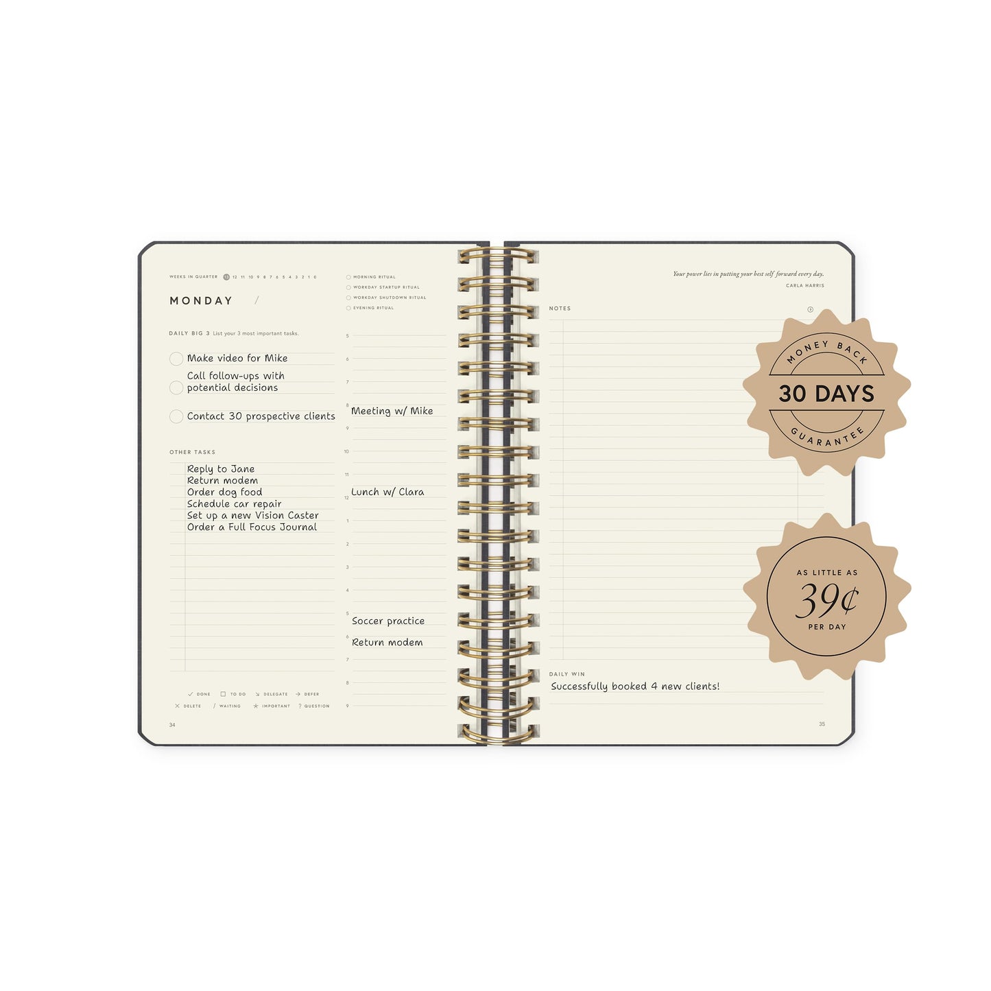 Full Focus Linen Coil Planner by Michael Hyatt - The #1 Daily Planner to Set Annual Goals, Increase Focus, Eliminate Overwhelm, and Achieve Your Biggest Goals - Hardcover (Finch)