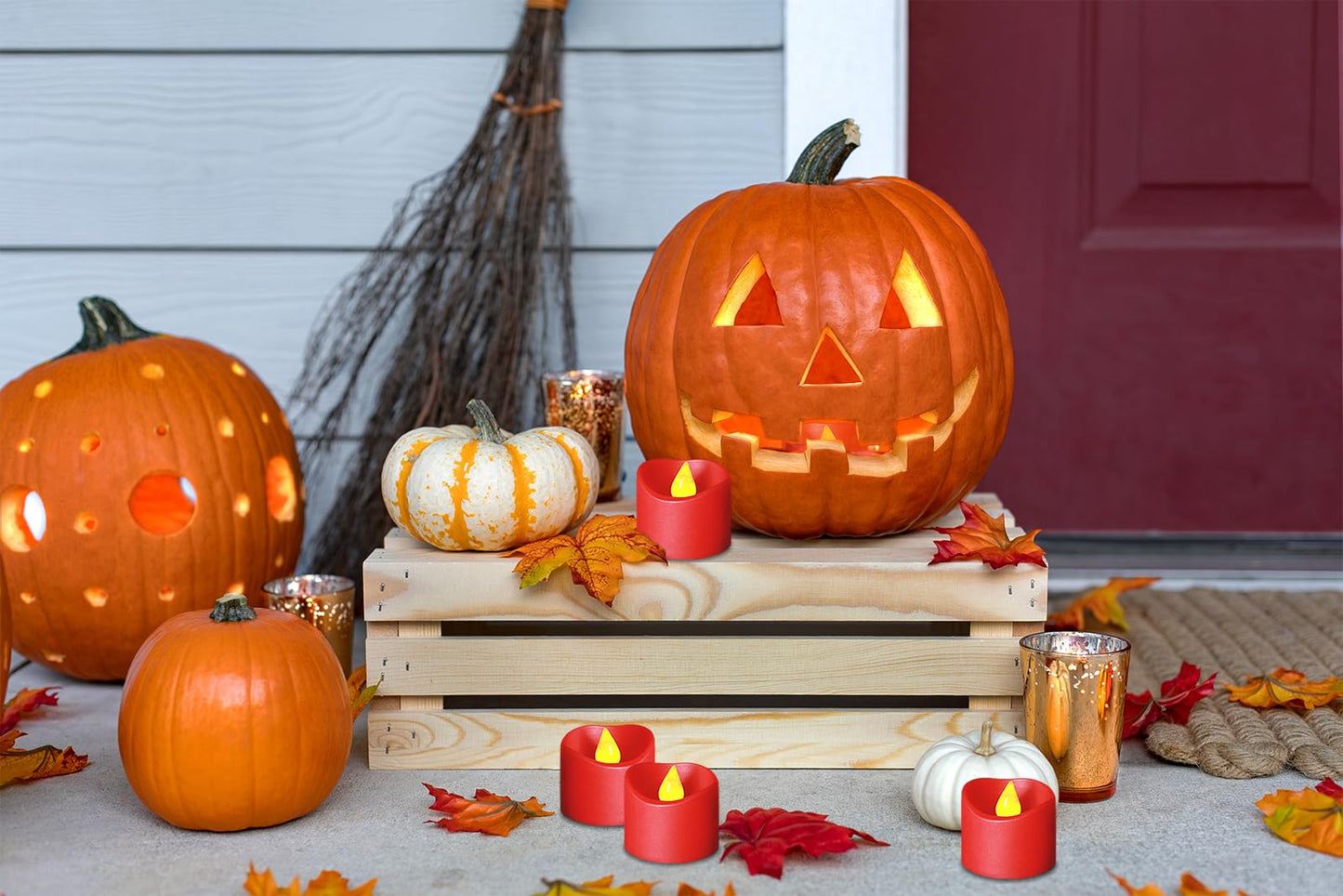 Yakpo 12 Pack Flameless Red Tea Light Battery Operated, Flickering LED Red Votive Candles Outdoor Flicker Electric Fake Tealight Candles Bulk for Christmas Halloween Wedding Romantic Party Decorations