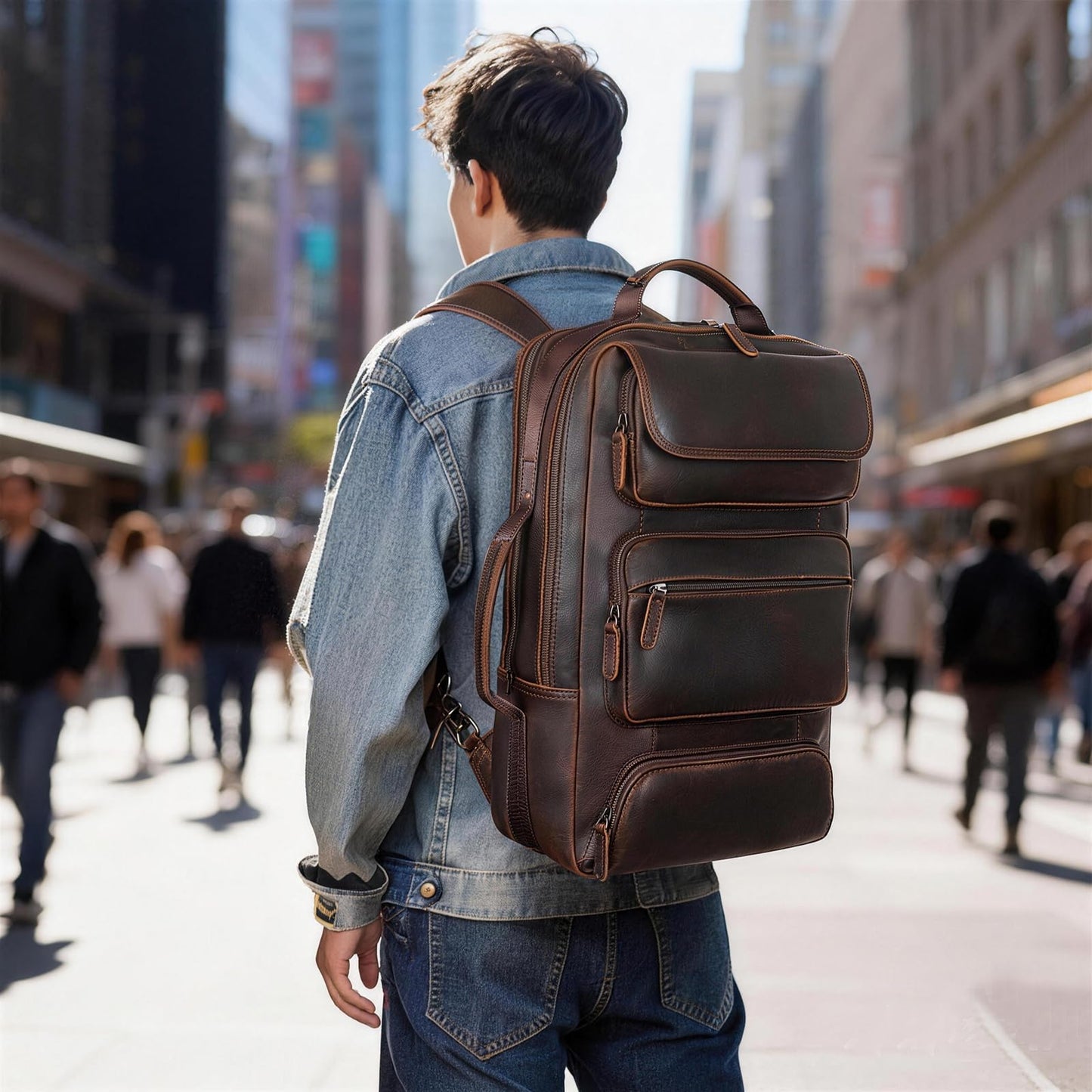 TIDING Full Grain Leather 17.3 Inch Laptop Backpack for Men, Convertible Business Briefcase Weekender Camping Bag Travel Rucksack