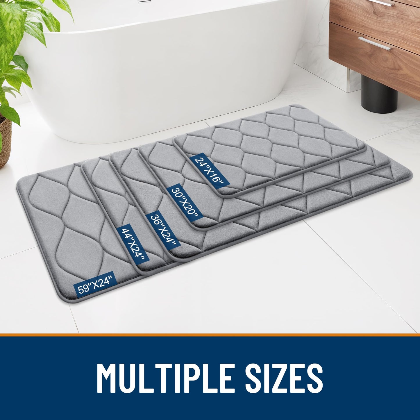 Smiry Memory Foam Bath Mat 36''x24'', Ultra Soft Non-Slip Bathroom Rug, Plush Water Absorbent Quick Dry and Machine Washable Floor Mat for Shower, Tub & Home Decor, Grey