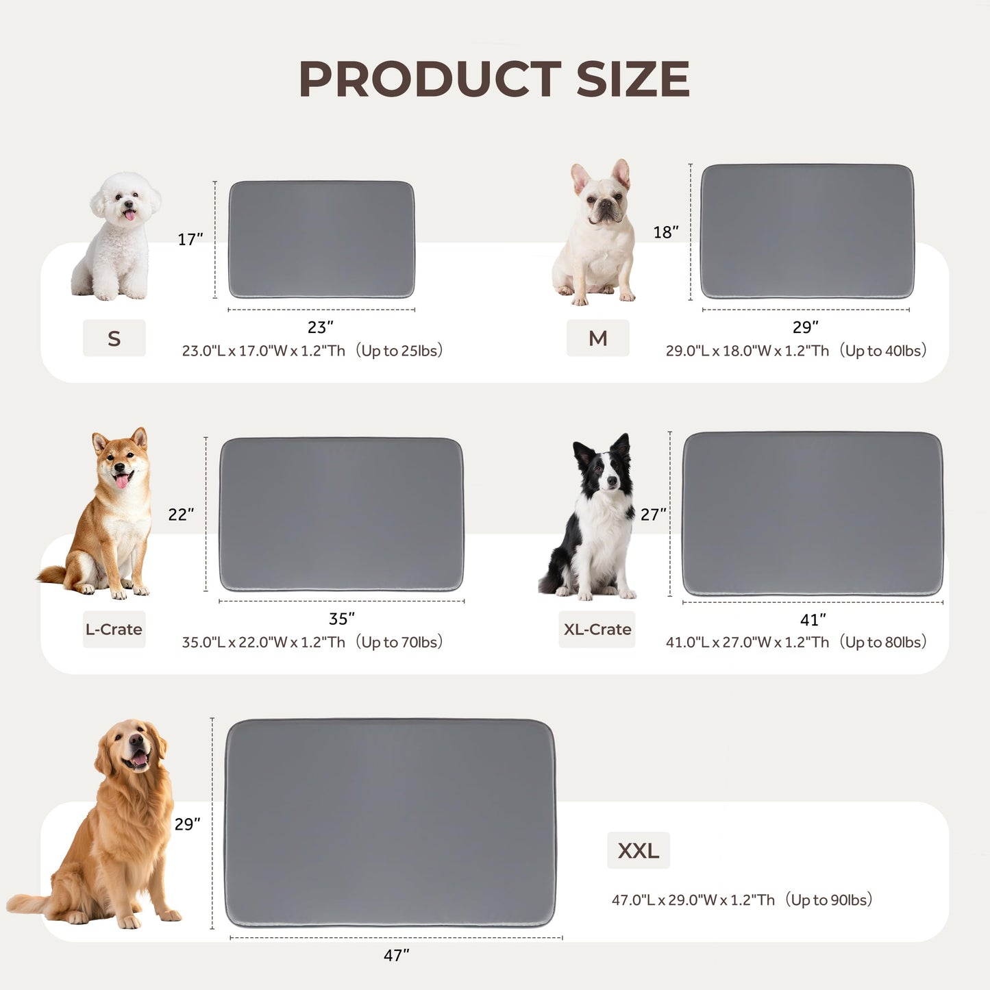 Warmrest Waterproof Dog Crate Pad Medium Sized Dog, Dual-Sided Outdoor Dog Bed for Crate Washable, Cooling Dog Sleeping Foam Mat, Wipeable, 35×22, Grey