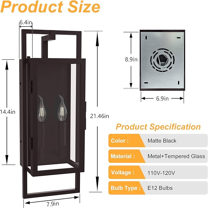 ππ.ππππ Oil Rubbed Bronze Outdoor Wall Sconce, Large Exterior Lighting Fixtures 2-Light, Waterproof Dusk to Dawn Outdoor Wall Light, Modern Outside Sconce Lights for Porch Garage