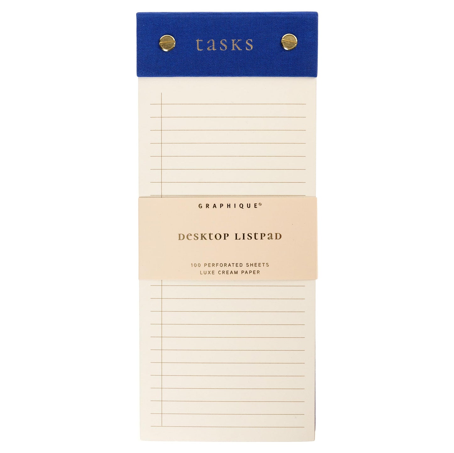Graphique Post-Bound List Pad Luxe Collection, Perforated Sheets To-Do Notepad, Hardcover Binding, Gold Foil Embossing, 100 Pages, 4” x 9.75”, Colbalt Blue