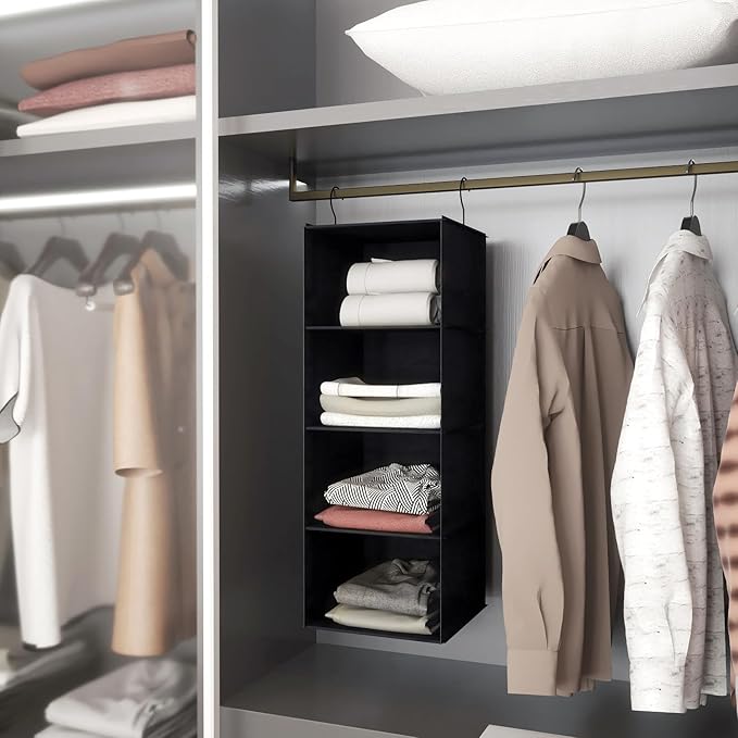 Hanging Closet Organizer, Easy Mount Foldable 4-Shelf Hanging Closet Wardrobe