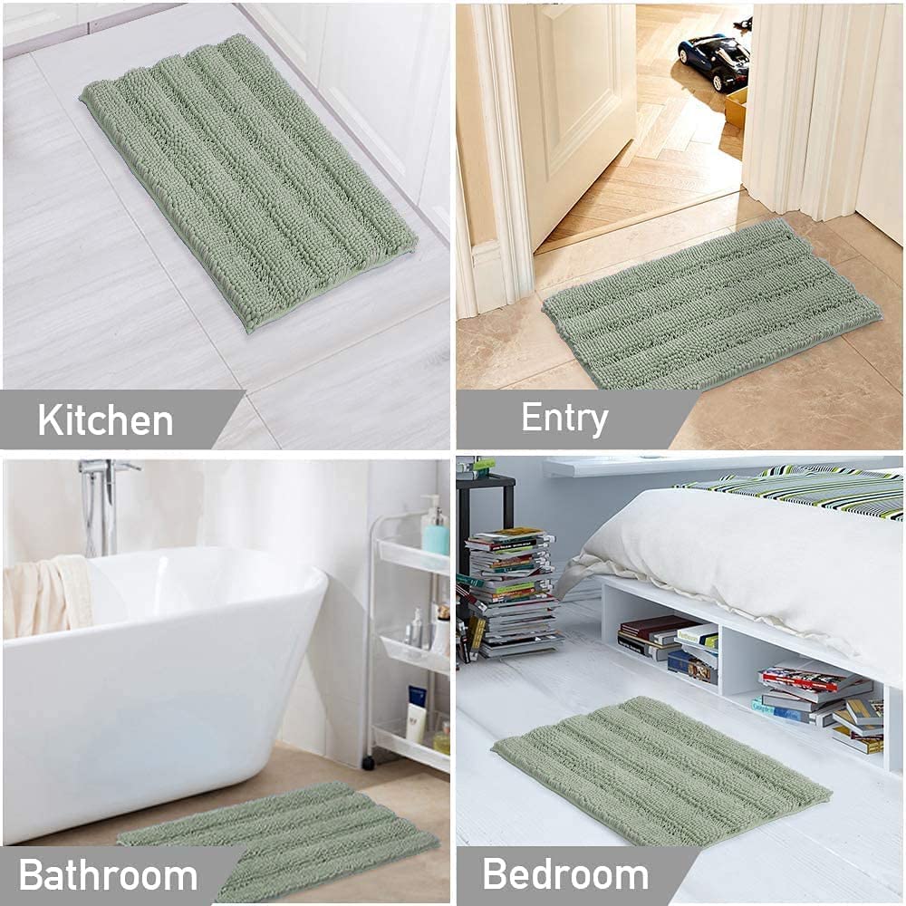 Turquoize Luxury Chenille Bath Rug for Bathroom Rugs Extra Absorbent Bath Mat Non Slip Microfiber Shower Rug for Bathroom Microfiber Shaggy Carpet Rug Size, 17"x 24", Sage