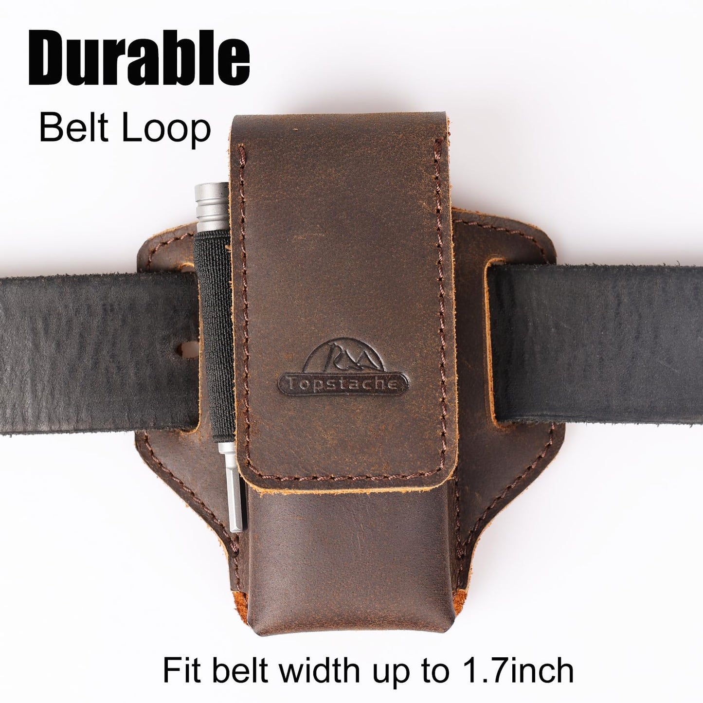 Topstache Leather Multitool Sheath for Belt - Multitool Holder - EDC Belt Organizer - Two Magnetic Closure - Darkbrown