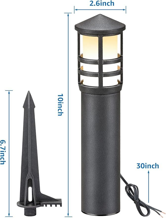 SUNVIE 12-Pack Low Voltage Landscape Pathway Lights 3W Outdoor Landscape Lighting 3000K 12-24V LED Bollard Path Lights Wired CRI 90+ Aluminum Pathway Lighting for Walkway Yard Garden, ETL Listed Cord