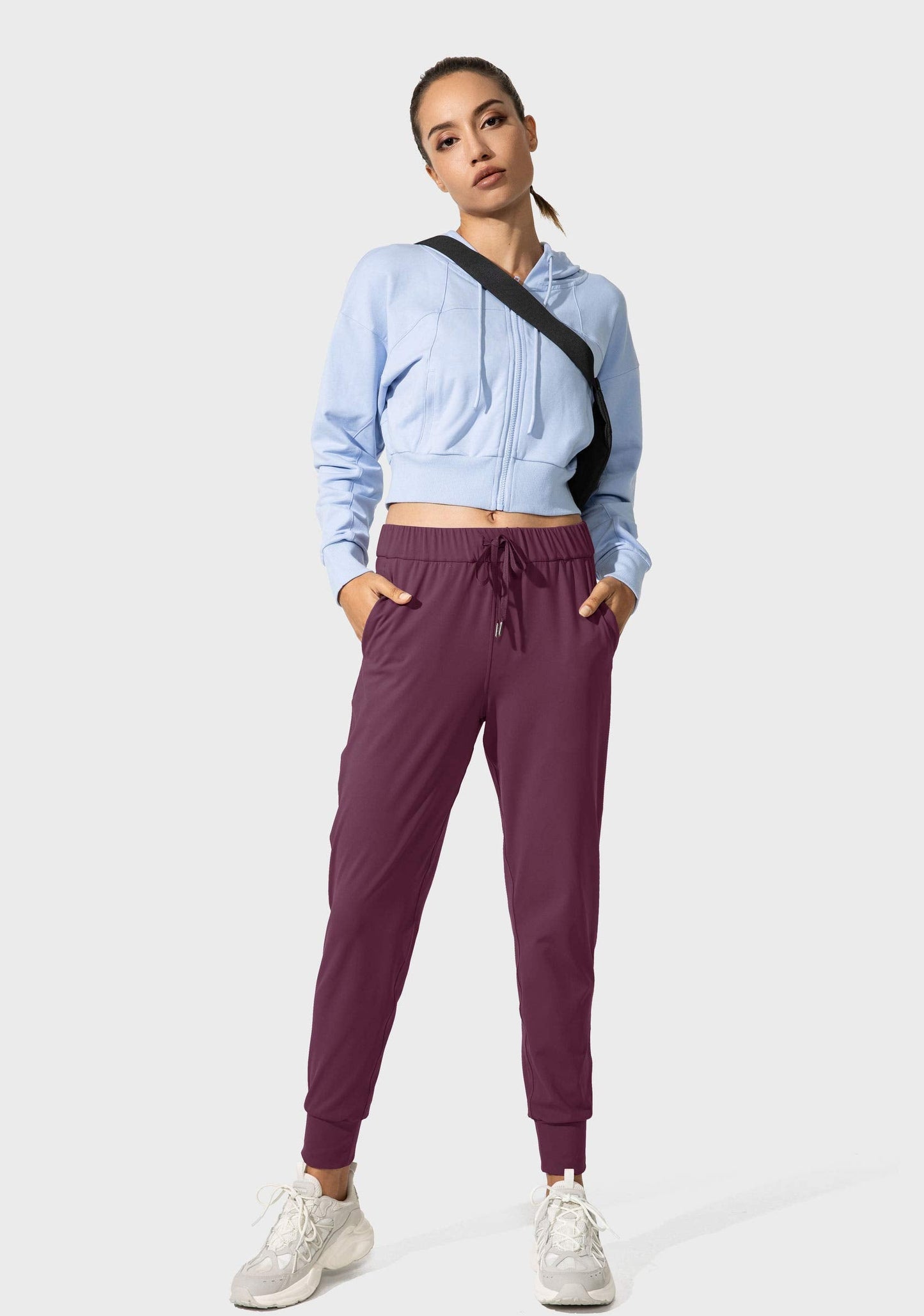 SANTINY Women's Joggers Pants Pockets Drawstring Running Sweatpants for Women Lounge Workout Jogging(Burgundy_XXL)