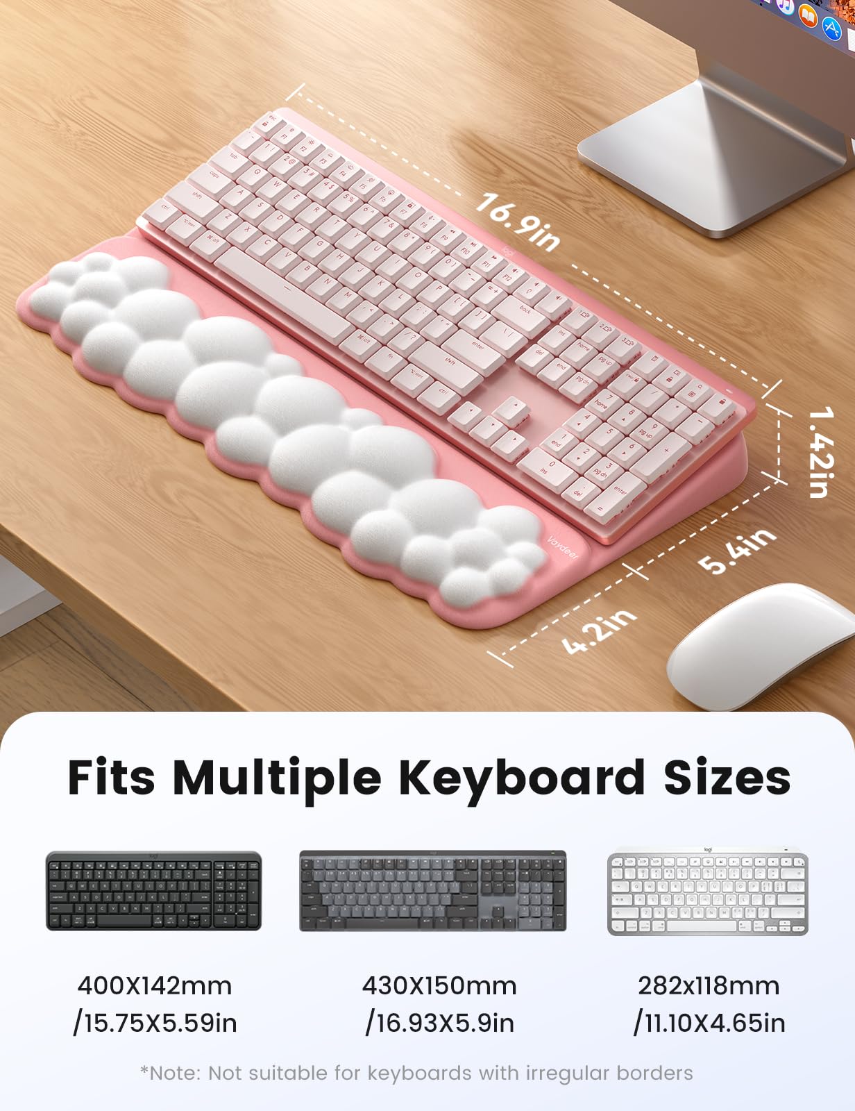 Vaydeer Keyboard Stand Wrist Rest, Cloud Ergonomic Wrist Support Pad Soft Memory Foam, Computer Keyboard Riser Holder Lifter Tilt Cushion for Desk, Palm Hand Typing for Office Home Gaming Pain Relief
