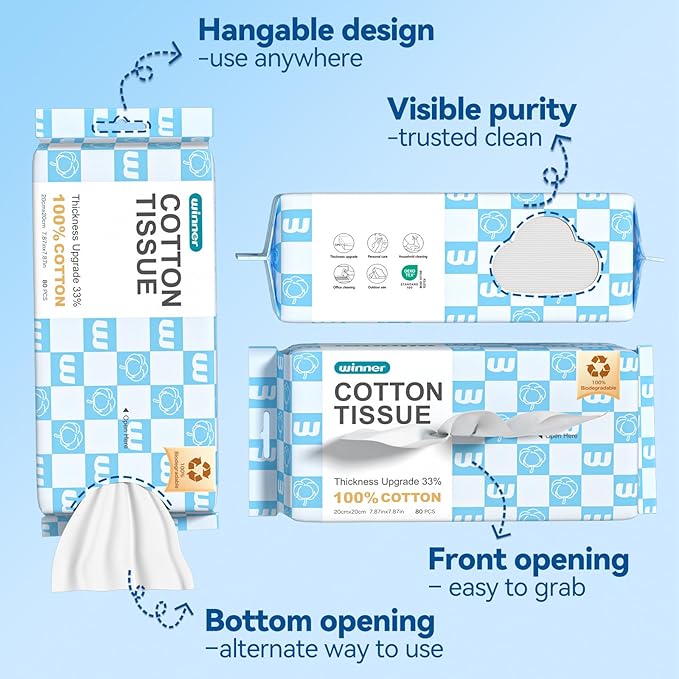 Winner Soft Face Towels, Upgraded Thicker 100% USDA Biobased Facial Towels