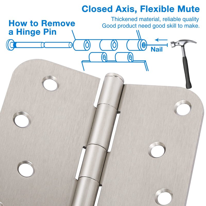 18 Pack 4 Inch Nickel Door Hinges Satin/Brushed Nickel Door Hinges 4 in x 4" Exterior Interior Door Hinge for Stardand Doors Stall,Front,Closet,Silver Residential Hinge Iron Bifold Door Hinge