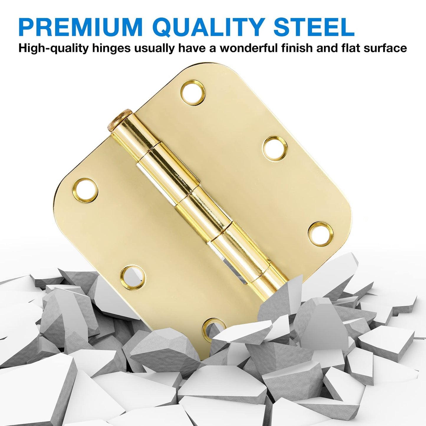 18 Pack Interior Door Hinges Polished Brass 3.5 inch X 3-1/2" 5/8 Radius,3 ½"Gold Round Standard Hinge for Single Doors DIY Assembly Bi-fold Table Hardware Kit House Accessories Home Eseentials