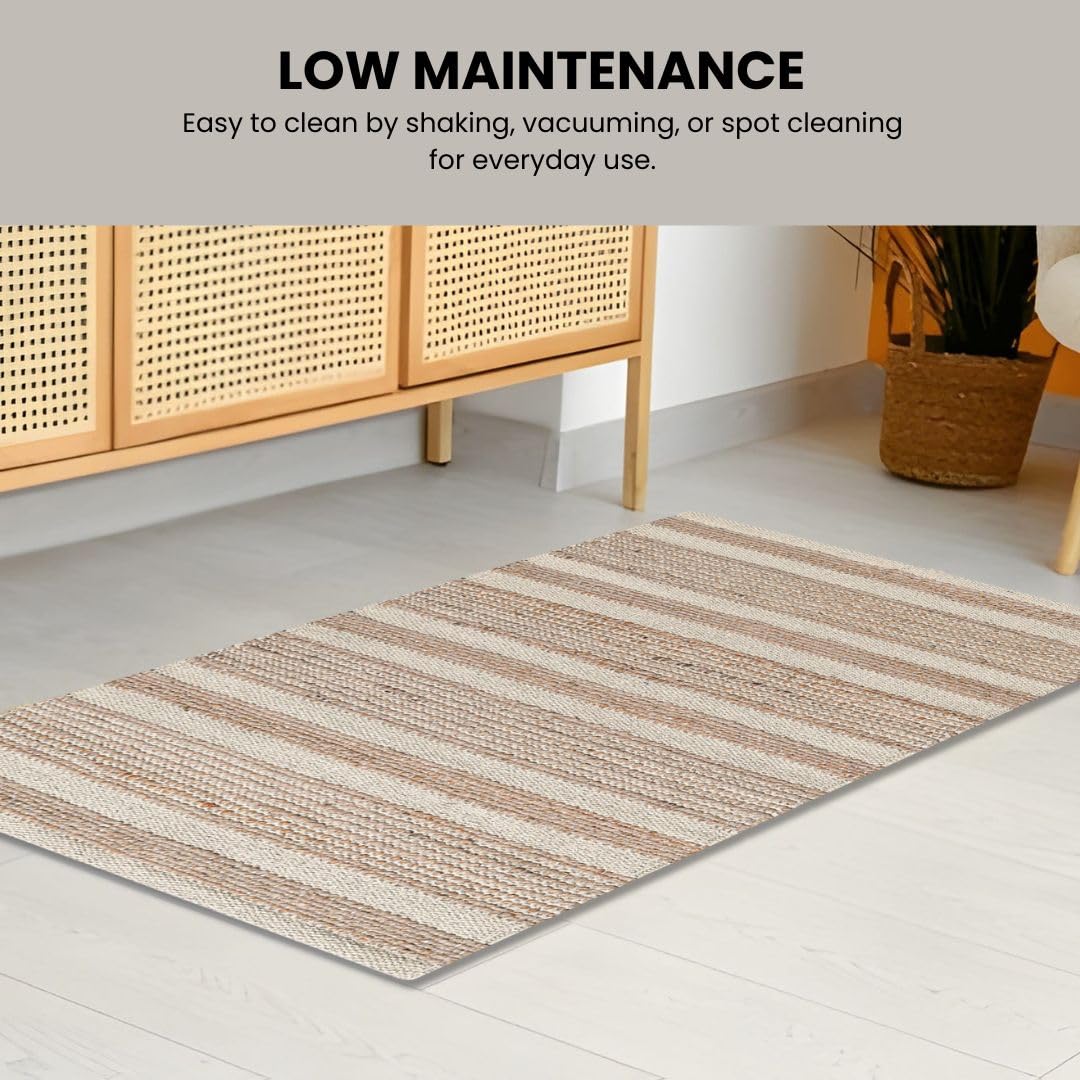 Threadvista Hand Woven Area Rug 2x3 Feet - Rustic Farmhouse Boho Accent Rug for Living Room Bedroom Kitchen Entryway Floor Mats Non Slip - Ideal for High Traffic Areas Jute Cotton Rug Natural