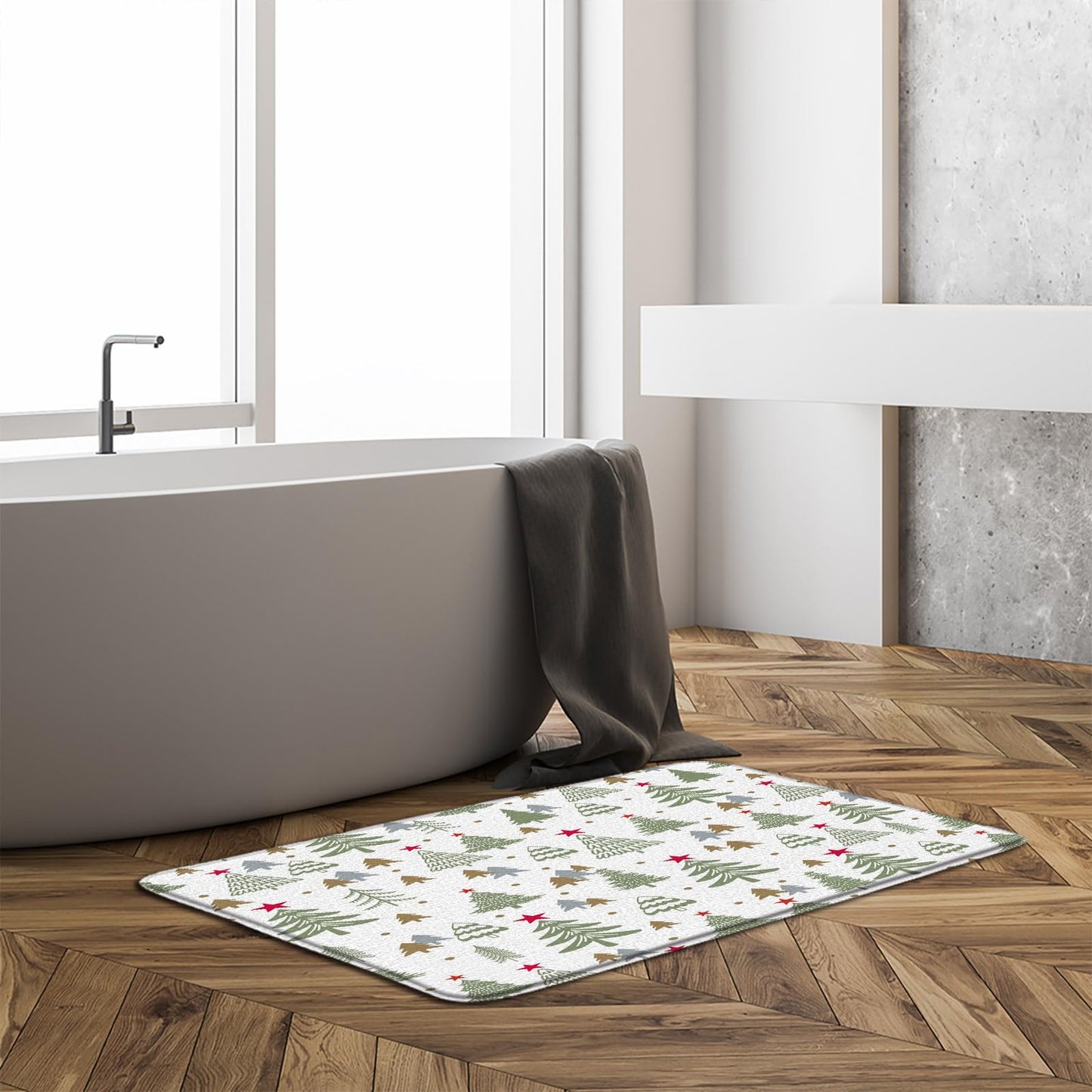 ZRUWUA Christmas Tree Bath Mat Sage Green Xmas Tree Pine Cartoon Winter Holiday Cute Microfiber Memory Foam Bath Decor Mat 17.8"x29.5"