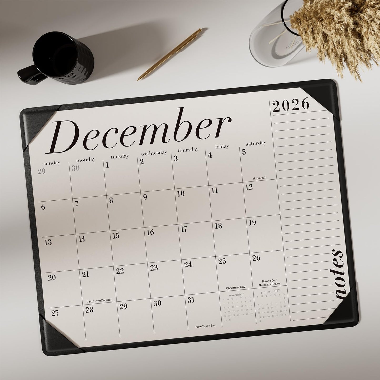 Jotsome Desk Calendar 2026-2027 with Desktop Mat, Large Desk Pad Calendar From Now to June 2027 22x17 inch, Desk Blotter Calendar for Home and Office, Easy Organizing (Black, 17" x 22")