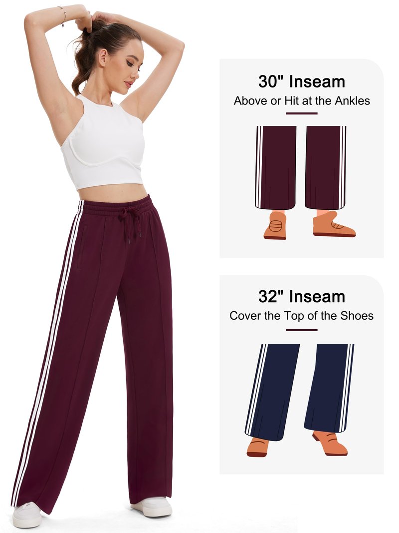 Tapata Women's 28" Inseam Petite Track Pants Loose Straight Leg Jogging Sweatpants Warm-Up Sports Athletic Running, Burgundy, XL