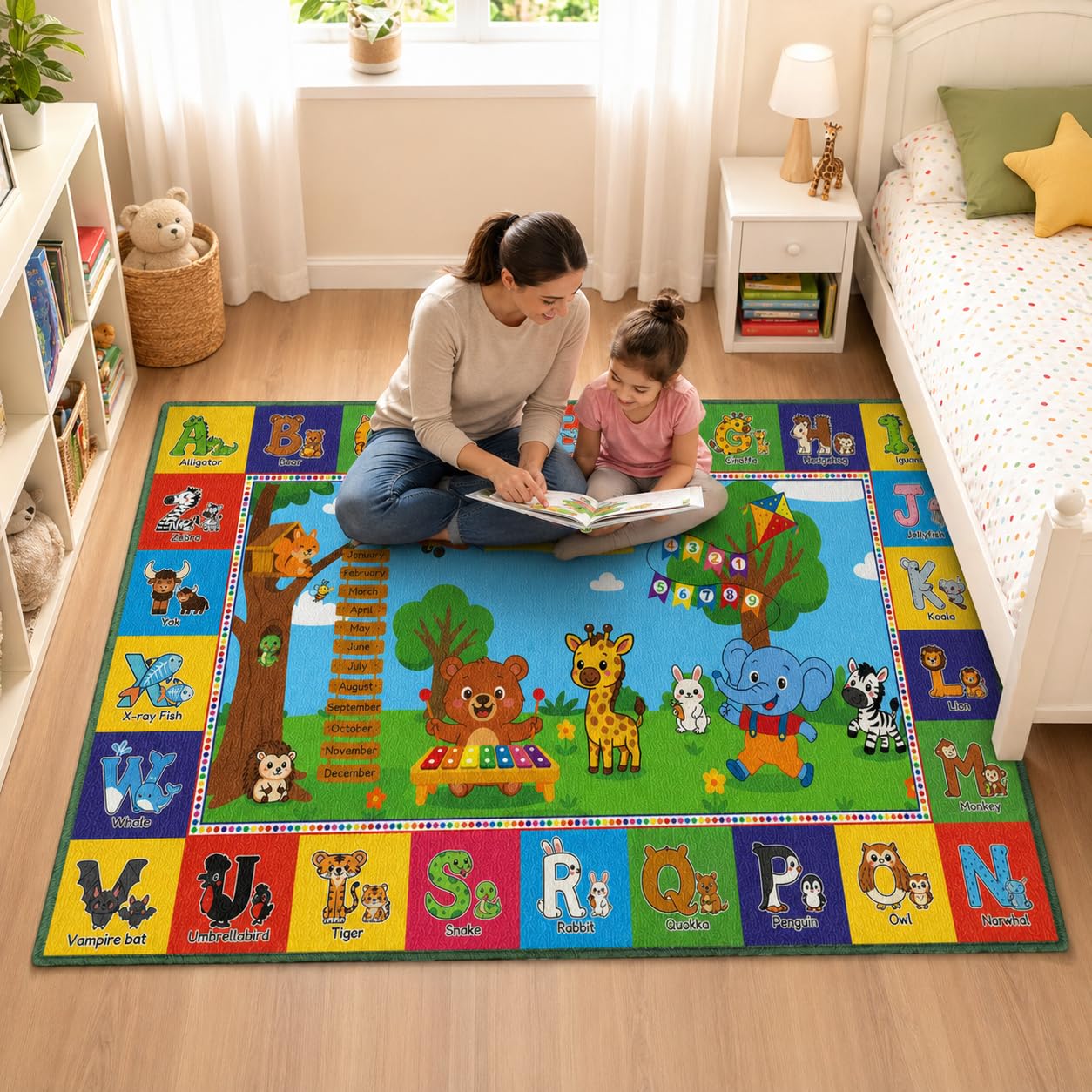 Upgrade Ultra Non Slip ABC Rugs for Kids Playroom, 4x7 Washable Alphabet Floor Play Mat for Toddlers Baby, Educational Learning Baby Carpet with Animals for Nursery, Classroom & Bedroom, 48"x80"