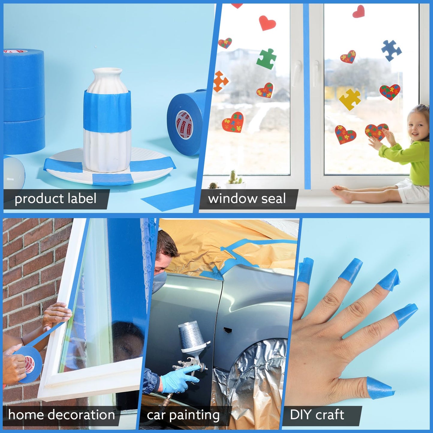 Fyguard 10 Rolls Painters Tape Blue Painters Tape 2 Inch Wide, General Purpose Masking Tape Bulk, 1.89 in x 55 Yd Blue Tape for Wall Painting Home Improvement DIY Crafts, Total 550 Yards
