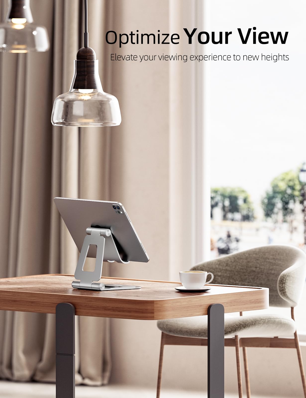 Nulaxy Aluminum Dual Foldable iPad Stand, Fully Adjustable Desktop Tablet Holder, Tablet Accessories for Office Kindle Compatible with Mobile Devices iPad Pro/Air/Mini, iPhone Pro/Max/Plus, Gray