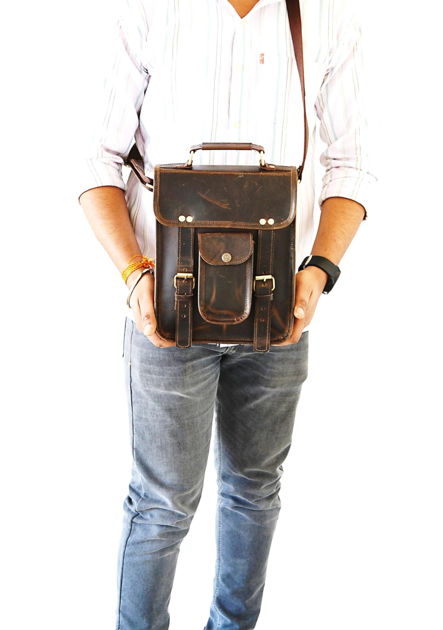 URBAN DEZIRE Men's Genuine Leather Small Messenger Satchel iPad Tablet Bag 11 inch compatible with Apple product