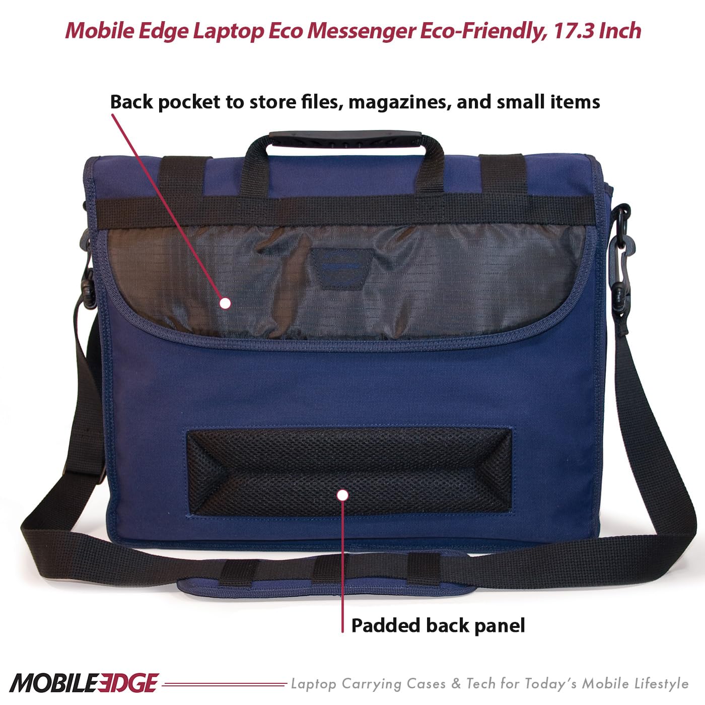 Mobile Edge ECO Laptop Messenger Bag for Men and Women, Fits Up To 17.3 Inch Laptops, Travel Work Computer Bag, Cotton Canvas, Padded Pockets, Black