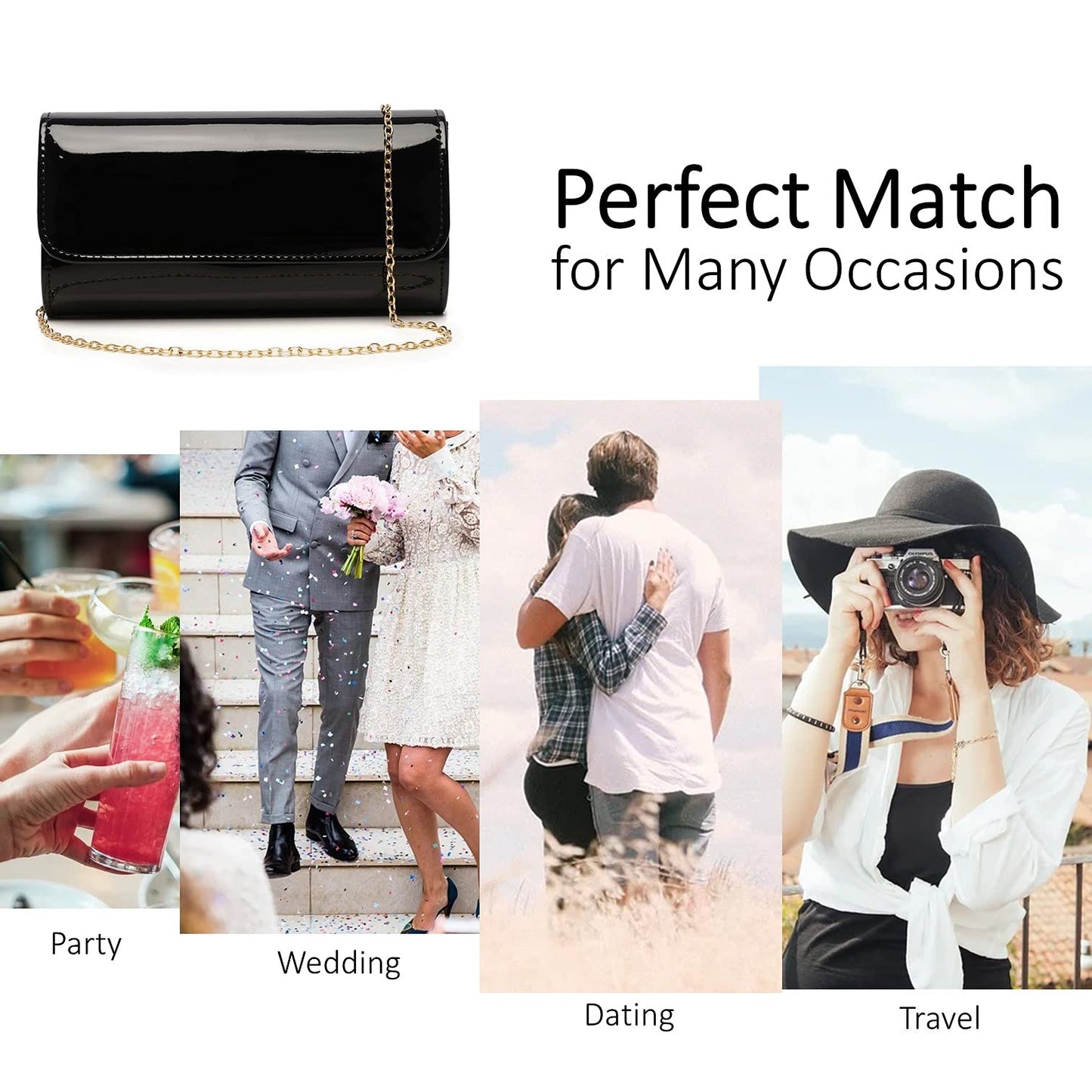 Patent Leather Envelope Clutch Womens Evening Handbag Stylish Shoulder Bag Purse for Christmas Wedding Party Prom(Balck 018)