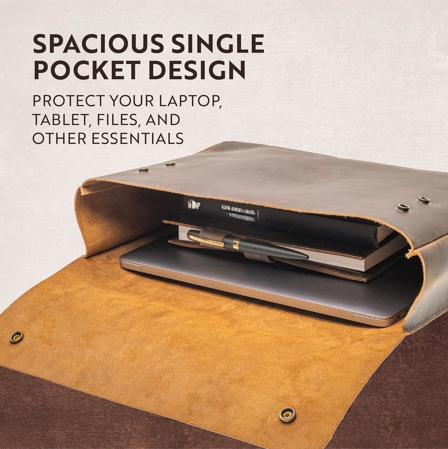 MILITARIA STUFFS Leather File Folder Organizer Document Holder, File Case, A5 Binder, Envelope Portfolio, Portfolio,Spacious Leather Folio Laptop Sleeve Case for 13" 14" 15" Laptops,Macbook & Tablets