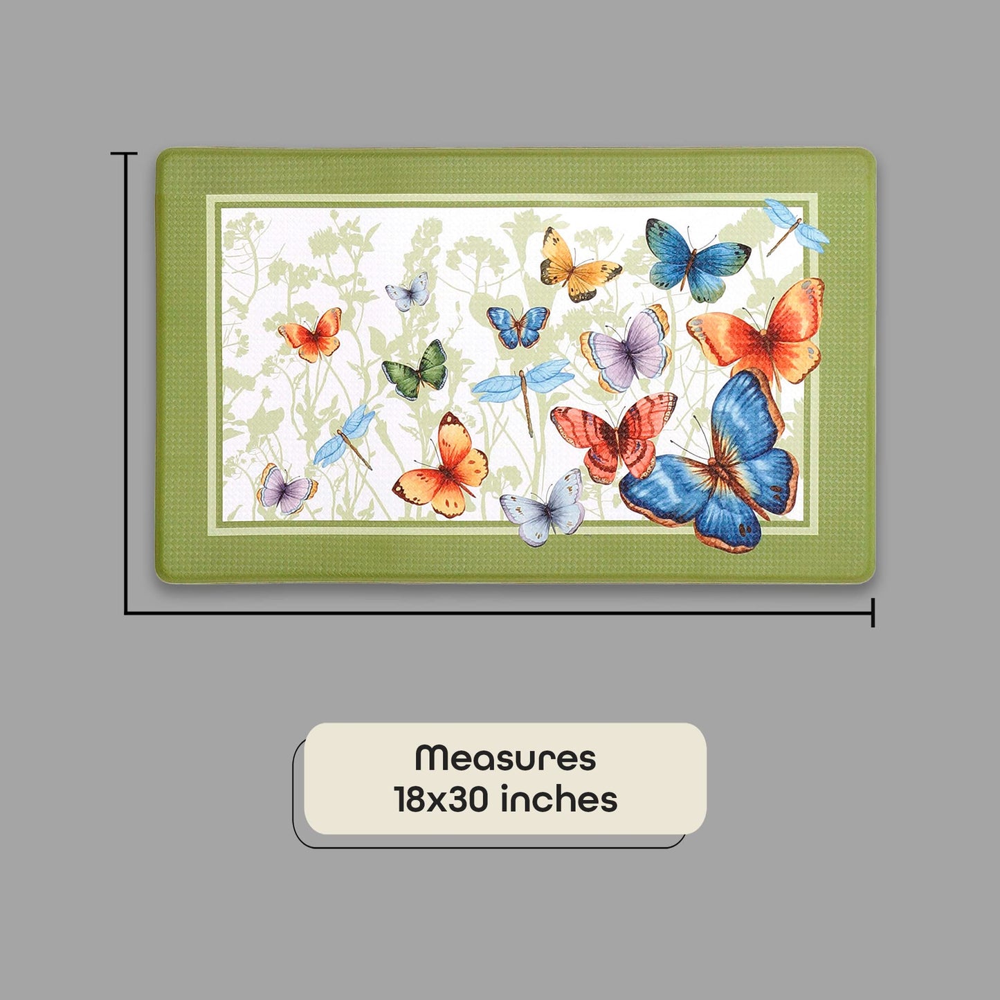 Anti-Fatigue Floor Comfort Mat - 18 x 30 Inch (Butterflies) - Waterproof Non-Slip Rug - Easy to Clean Cushioned Mat for Kitchen, Bathroom, Standing Desk & Office - Achim Home Decor