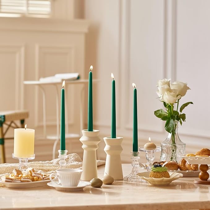 10-Inch Tall Dripless Taper Candles Set of 4 - Emerald Tapered Candles, Perfect for Spring - Smokeless, Unscented, Long Burning - Hand Poured, Colored Tall Candlesticks - Jade