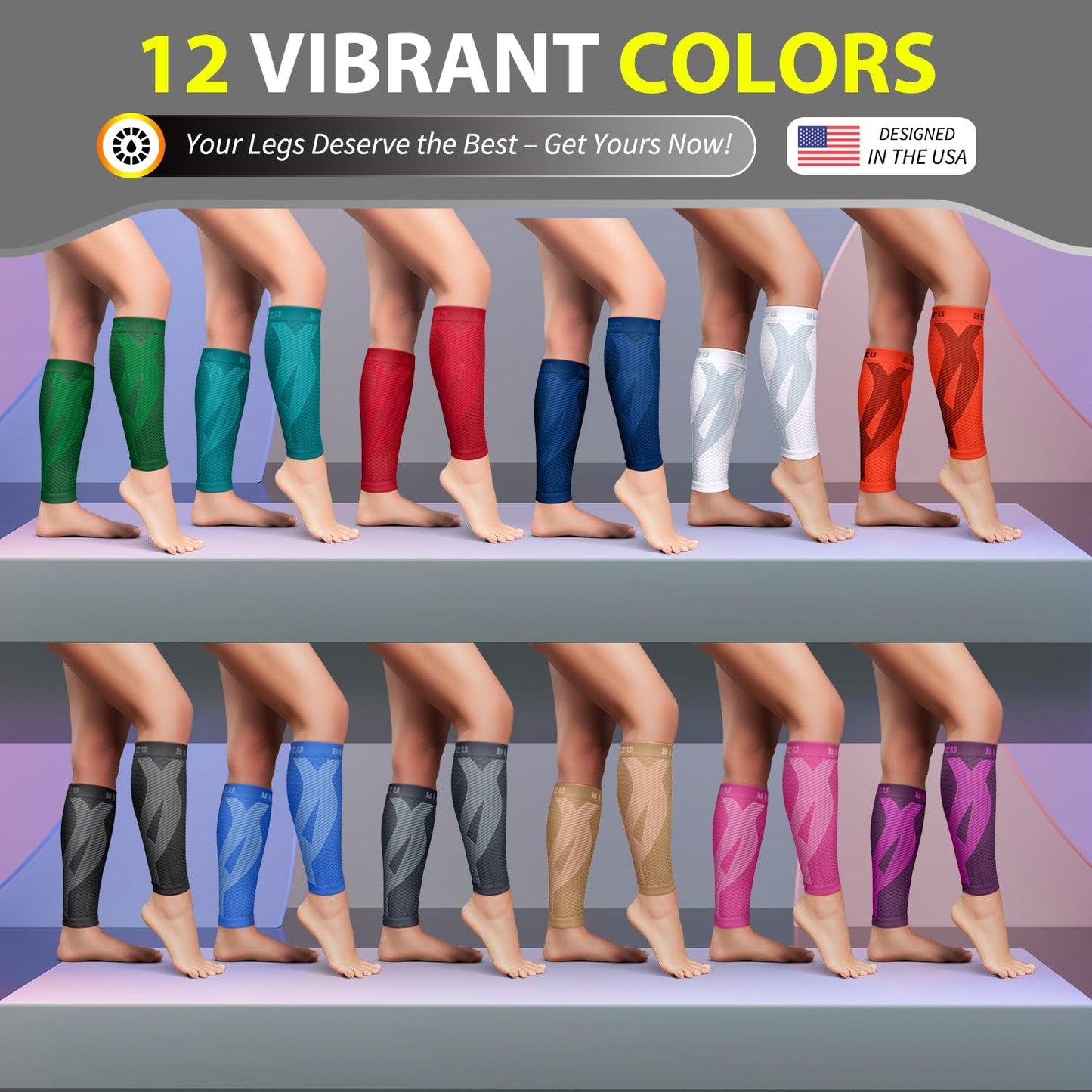 BLITZU Calf Compression Sleeves for Men and Women. Footless Compression Socks Support for Varicose Vein, Nursing, Running. Leg Sleeve Brace for Shin Splints, Pain Relief & Reduces Swelling Red S-M