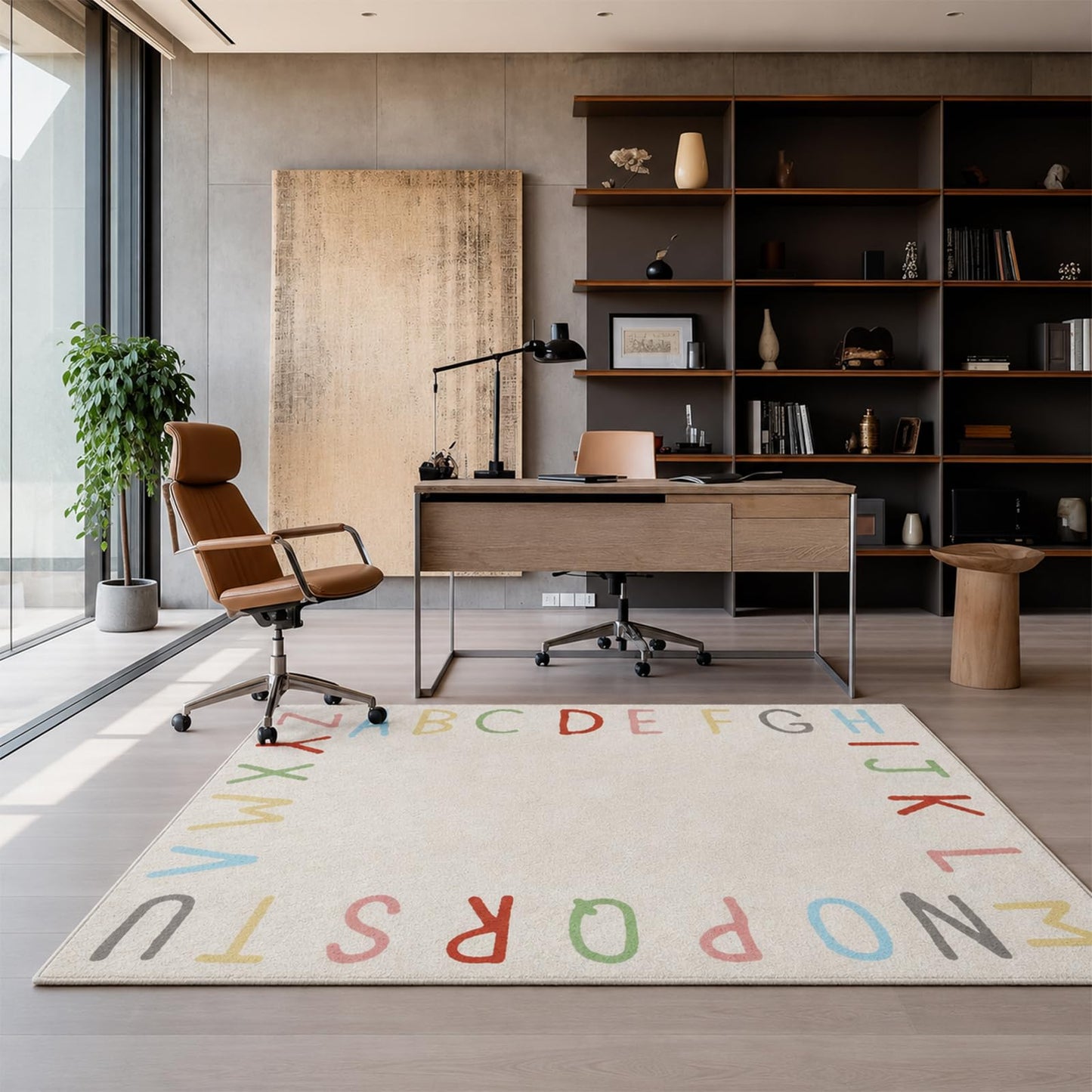 SHIPKEY 5x7 Feet Living Room Rugs, Cartoon Alphabet Nursery Rug for Bedroom, Extra Large Dorm Rug for Children (150x210 cm)