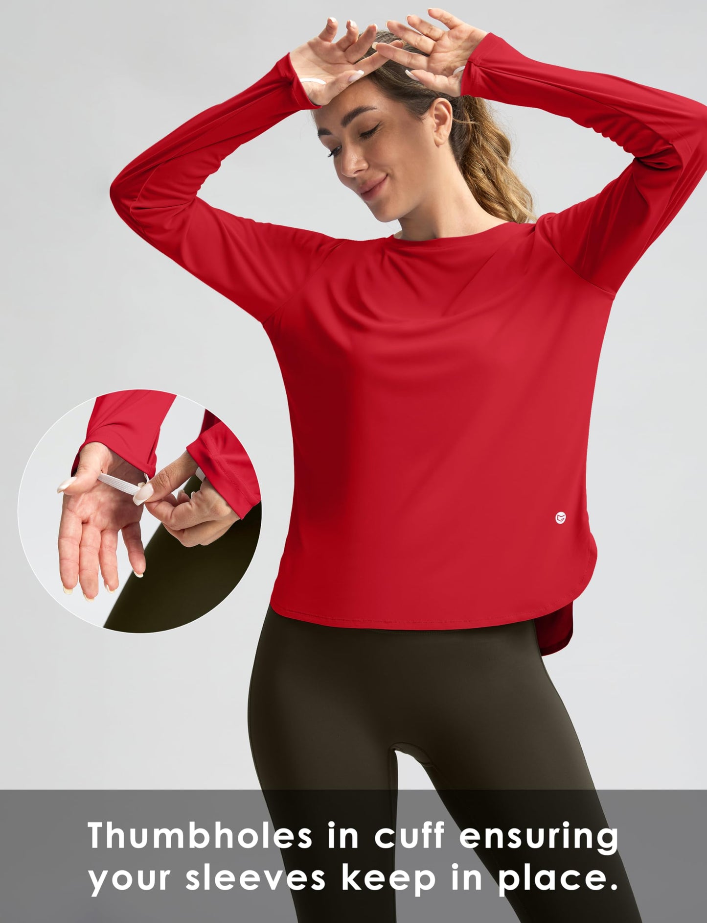 Women's Sun Shirts UPF 50+ Long Sleeve UV Protection Shirt Lightweight Quick Dry Workout Hiking Tops for Women(Red,XS)