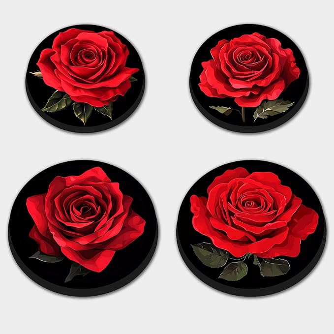 Red Rose Electric Stove Burner Covers,Set of 4 Round Stove Burner Covers,8 Inches and 10 Inches,Gas Stove Burner Covers,Metal Stove Burner Cover,Rose Bloom Cooktop Decorative,Home Decor,Kitchen Decor