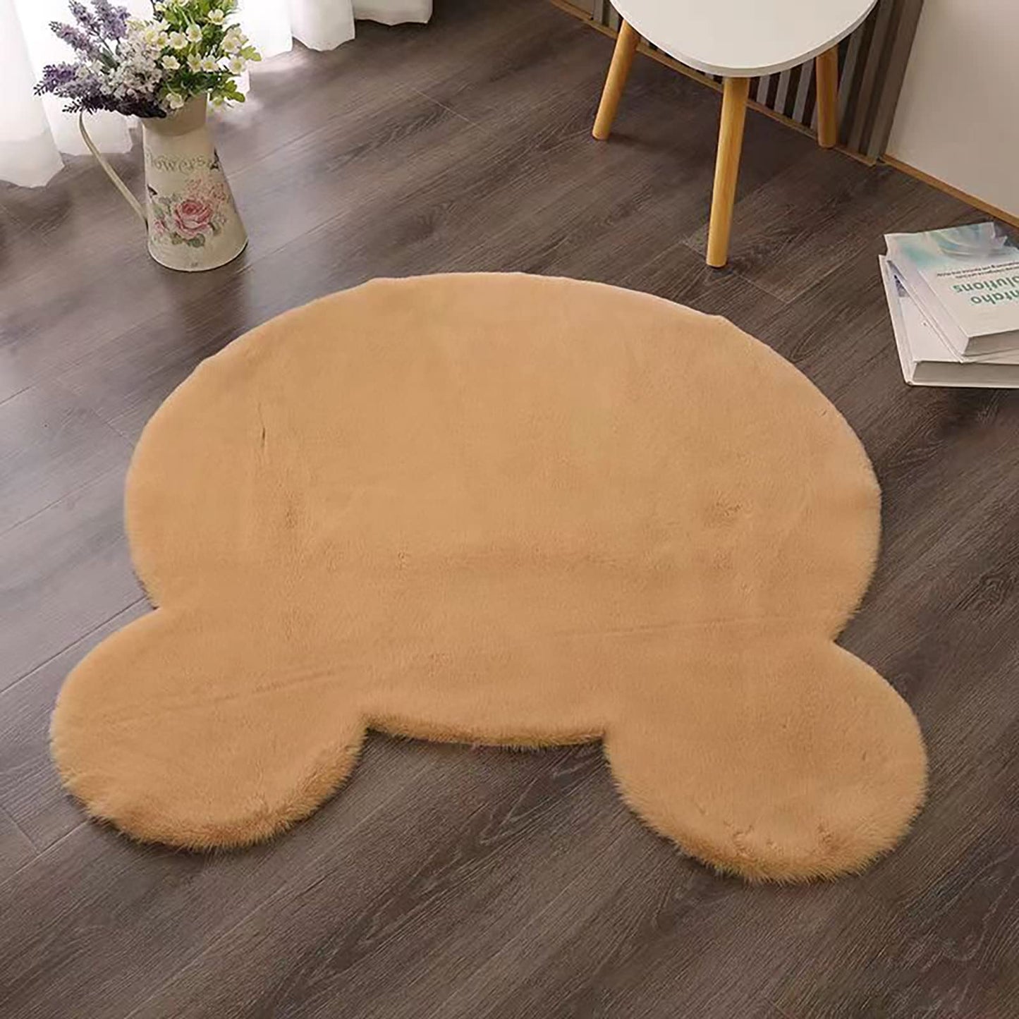 TENNOLA Cute Area Rugs for Bedroom Aesthetic 3 x 3 Feet Kawaii Cartoon Bear Carpet Kids Rug for Nursery Toddler Teen Girls Room Home Decor Soft Shag Fluffy Faux Rabbit Fur Rug with Suede Backing