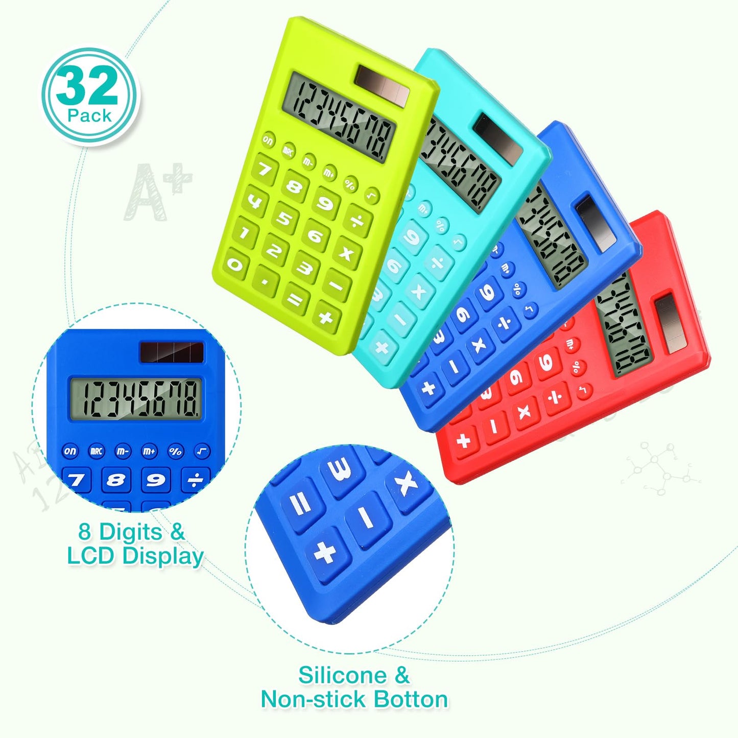 Yunsailing 96 Pcs Pocket Calculators Bulk Mini 8 Digit Handheld Calculator Small Basic Standard Calculator for Students Kids Teachers School Desktop Home Office, 3 Designs (Classic)