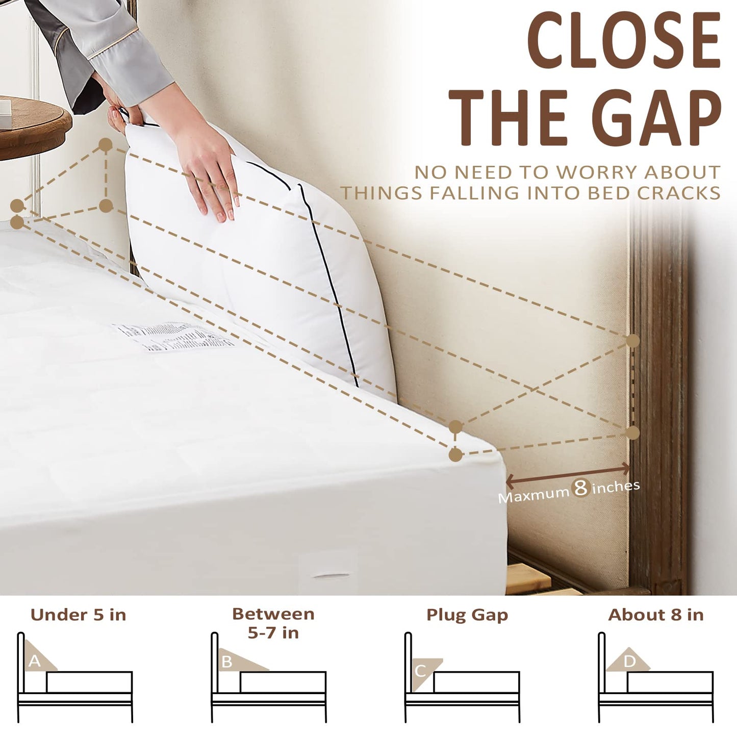 Homemate King Size(76"x10"x6") Bed Wedge Pillow for Headboard - Bed Gap Filler(0-8") - Triangle Bloster Pillow Wedge - White