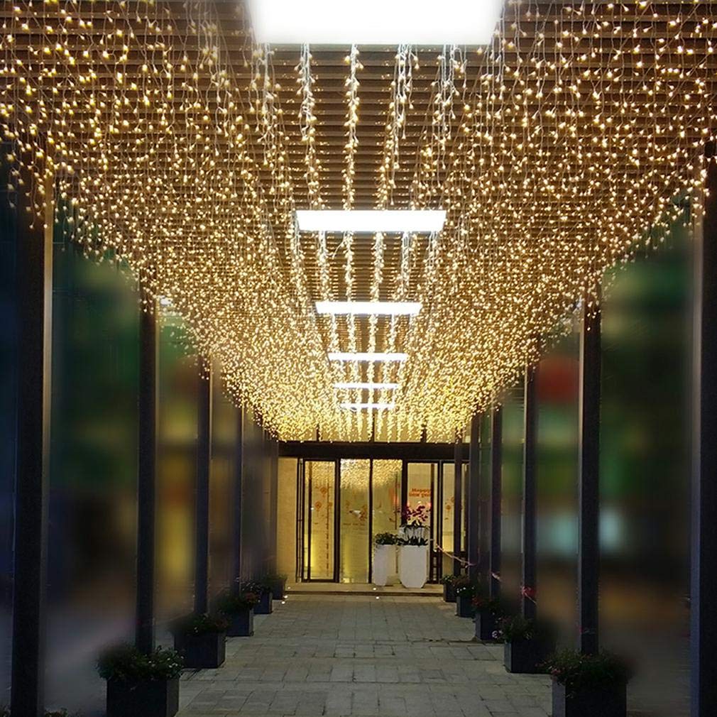 ZIMINGU Icicle Diwali Lights Outdoor, Christmas Hanging Window Curtains Dangling 16.4FT 216LEDs 8 Modes Weeping Willow Ceiling Fairy String Lights, Warm White, 5M