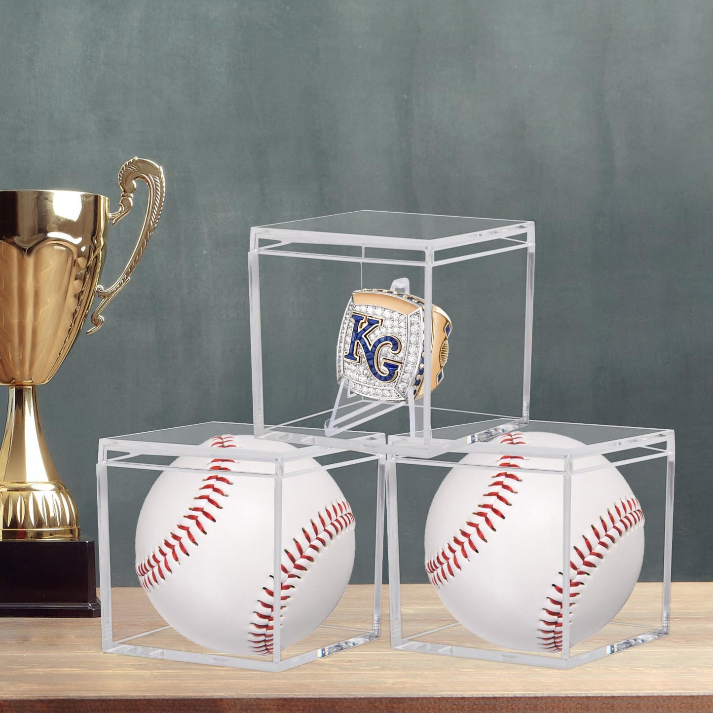 3 Pack Championship Ring Display Case Clear Acrylic Display Case Mini Football Baseball Softball Ring Holder Display Box Single Coin Stand 1 Slot Ring Hole Storage Box for Sports Fans, 2.16 Inch