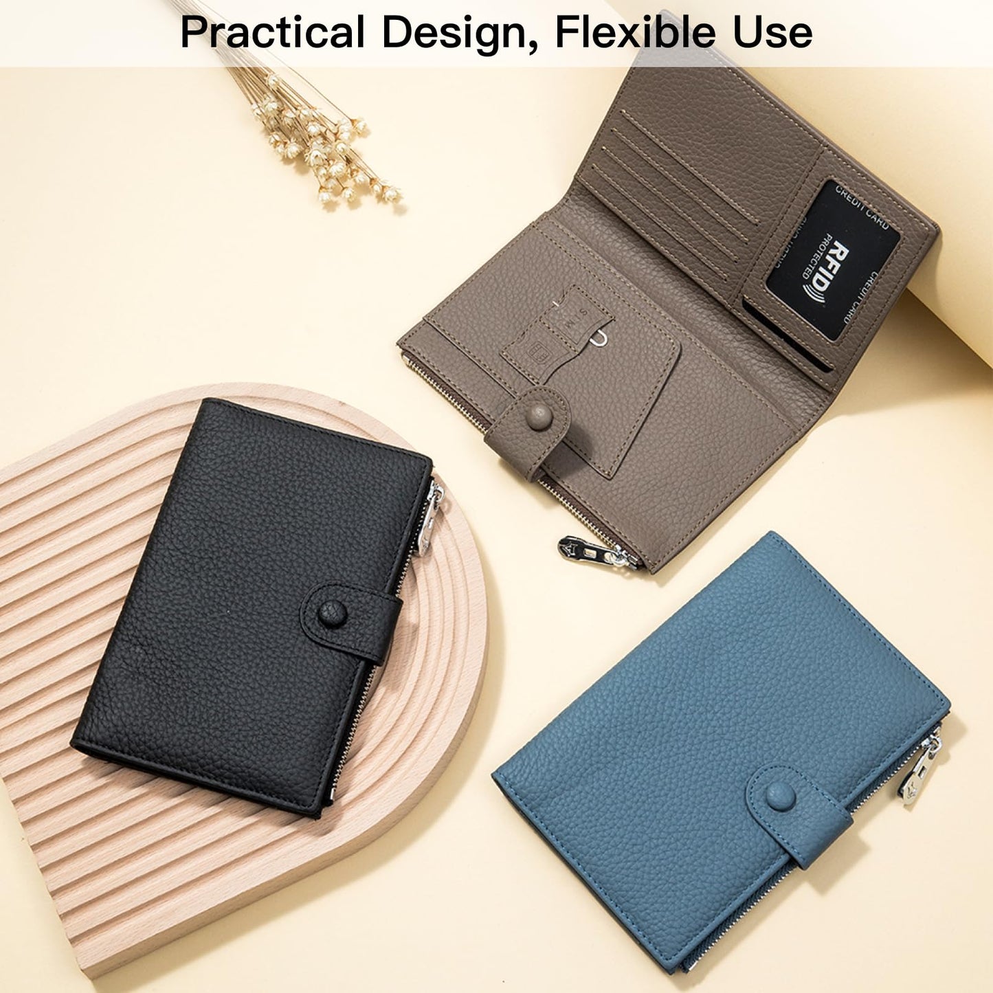 Genuine Leather RFID Blocking Passport Holder Wallet, Multi-Functional Travel Document Organizer with SIM Card Slots (Black)