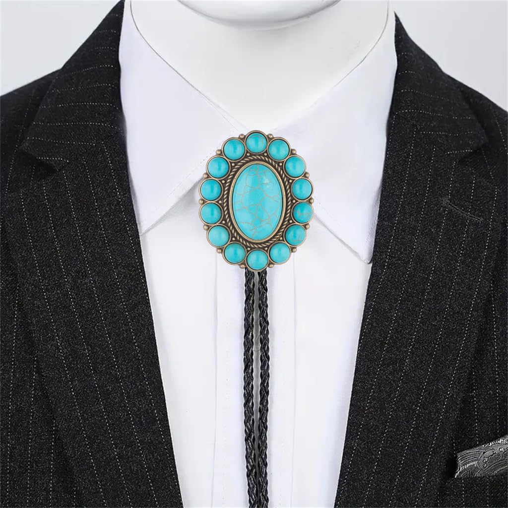 GelConnie Turquoise Bolo Tie for Men Womens Bolo Tie Cowboy Necktie Natural Stone Bolo Ties Necklace