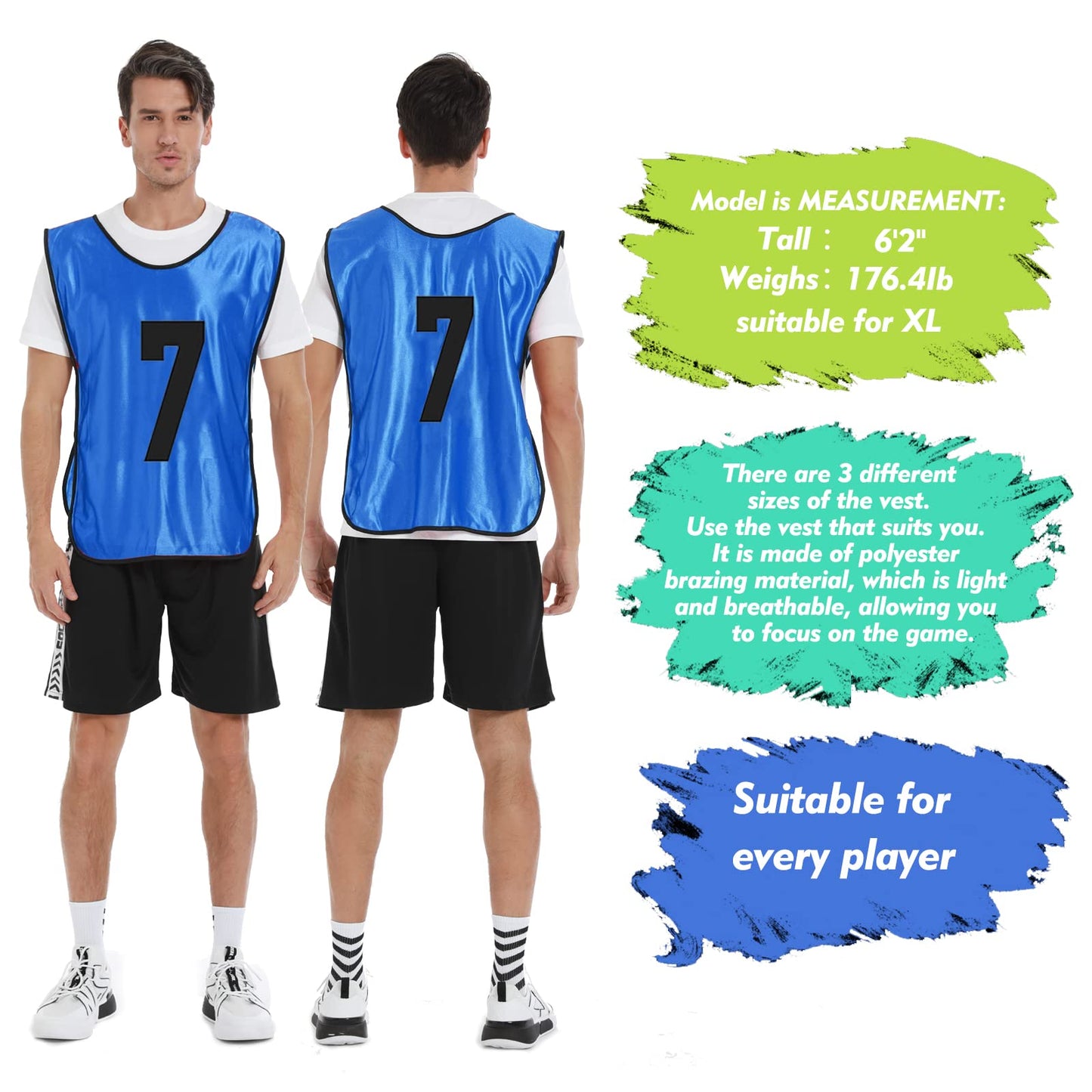 PULUOMASI 12 Pcs Team Sports Pinnies for Youth,Numbered Practice Jerseys