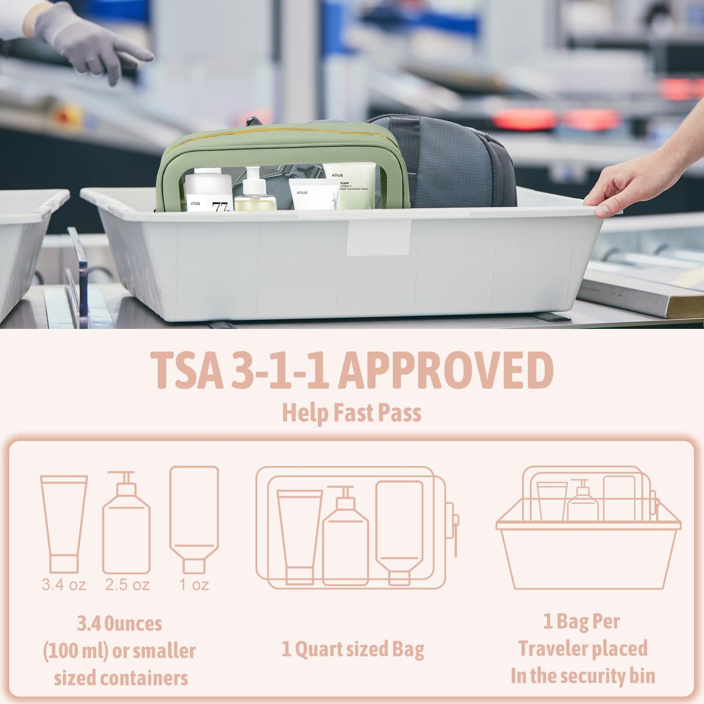YOPCDJ 3PCS Clear Toiletry Bag,TSA Approved Travel Pouch with Zipper for Cosmetics and Toiletries,Diaper Bag Organizer Pouch Set, Purse Organizer and Clear Car Bag for Women and Kids