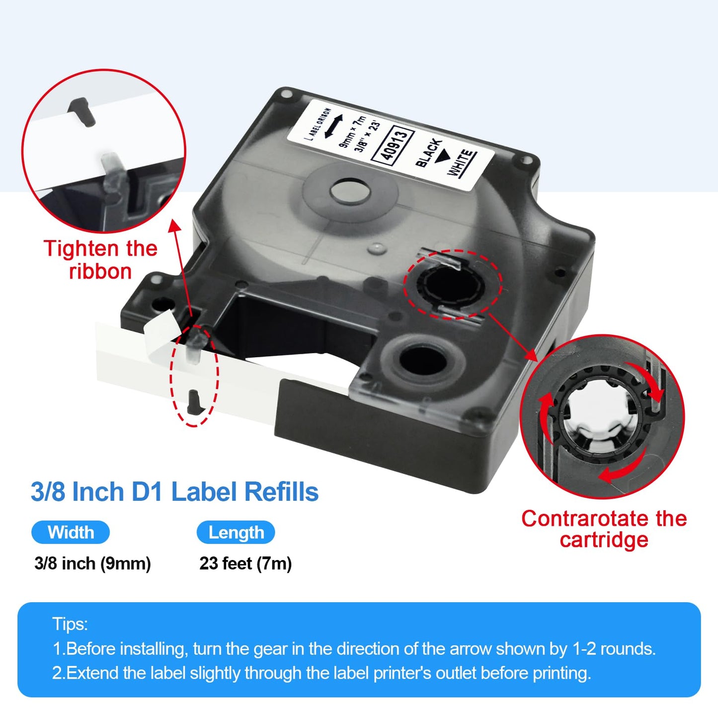 Label Orison Replacement for Dymo D1 Label Tape 9mm Combo Set 40910 40913 40916 40917 40918 40919 for Dymo LabelManager 160 260P 210D 450D,3/8'' W x 23' L,6 Pack