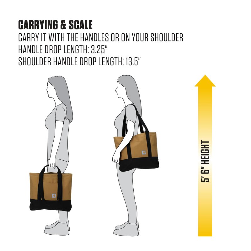 Carhartt Classic Vertical Open Tote Bag, Durable Water Repellent Material W/Hand and Shoulder Straps, Industry Red, 18L