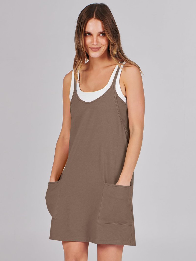 Caracilia Womens Summer Mini Dress 2025 Casual Sleeveless Built in Shapewear Sundress Trendy Short Tennis Athletic Outfits Coffee Medium