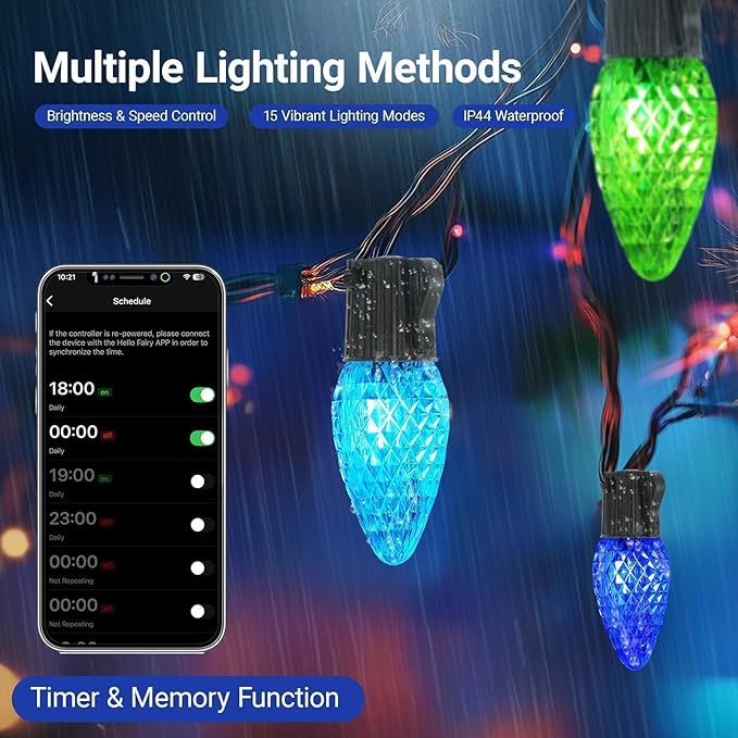 Smart C9 Christmas Lights Outdoor, 82FT 100 LED RGB with Remote,App Bluetooth Music Sync, DIY Scenes & Timers, Connectable to 198FT, IP44 Waterproof Roofline Eaves Porch Fence Decorations