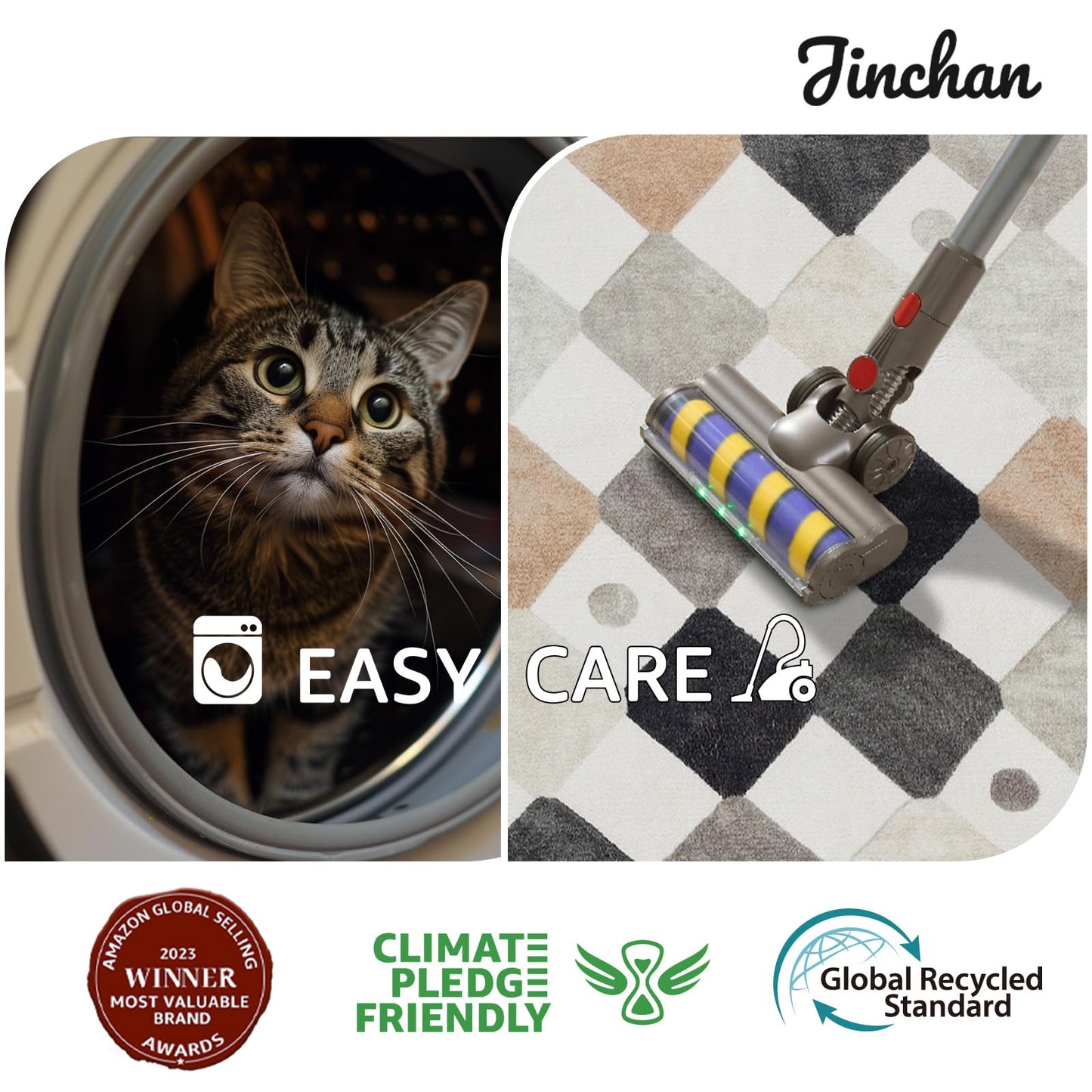 jinchan Macy 5x7 Area Rug for Kids Room Black and White Modern Colorful Nursery Rug Checkered Diamond Play Mat Washable Soft Non Slip Carpet for Playroom Classroom Bedroom Living Room Marble on Cream