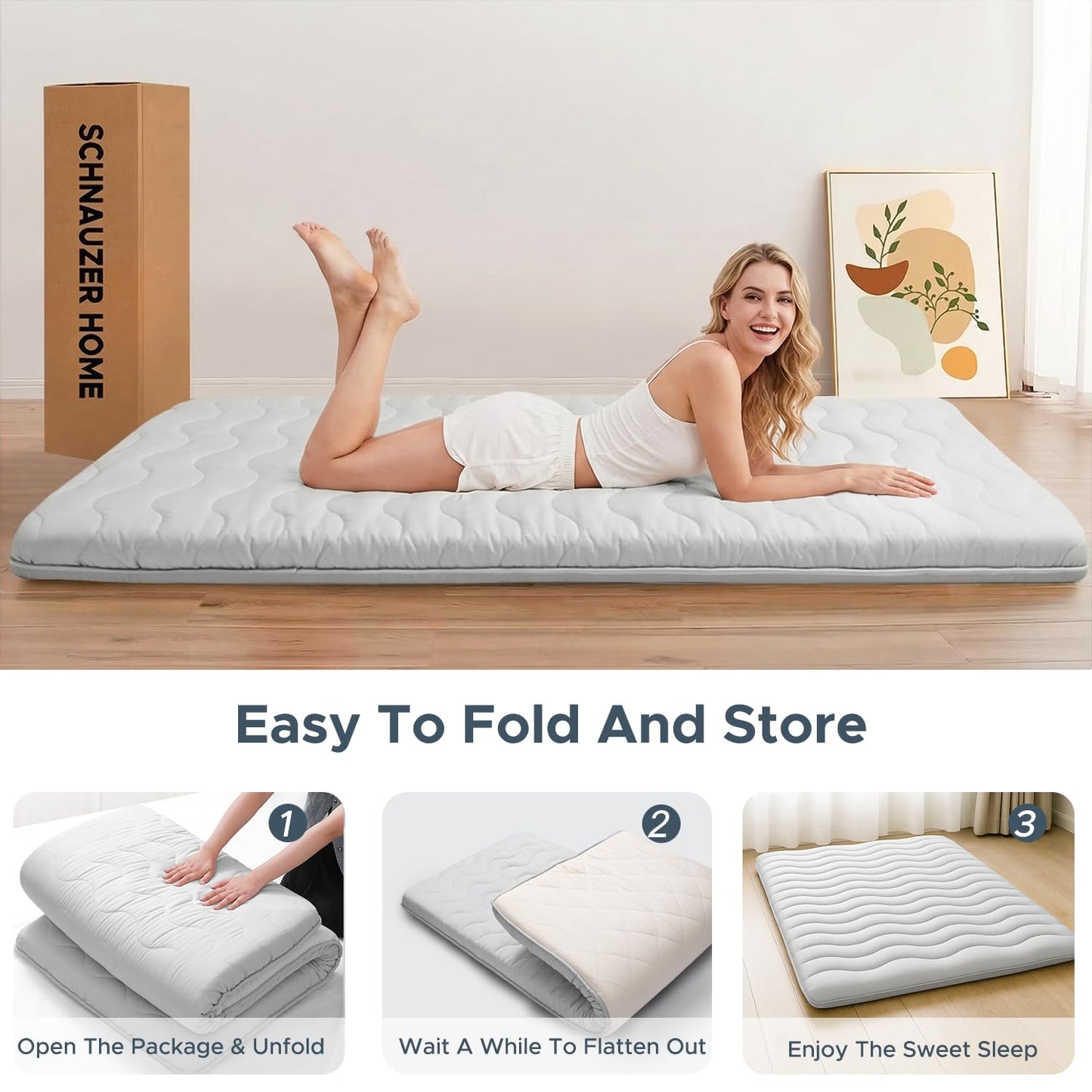 Japanese Futon Floor Mattress, 100% High Density Comfortable Foam, 3.5" Thicken Foldable Mattress Tatami Mat Sleeping Pad, Ideal for Comfort and Support, Kids Floor Lounger Pillow Bed Sofa (Twin)