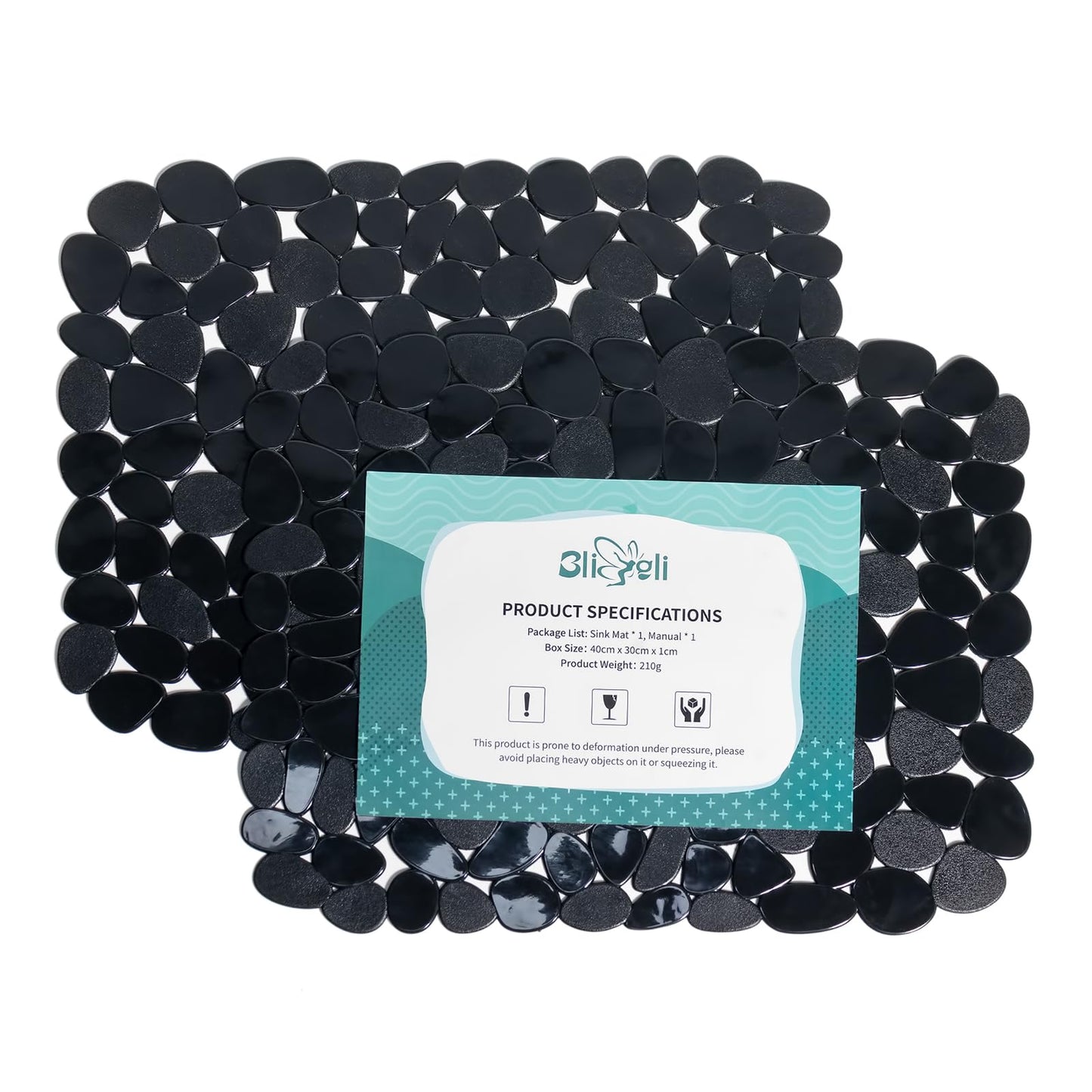 Bligli Pebble Sink Mat for Stainless Steel/Ceramic Sinks, 2 Pack PVC Sink Protectors Mats for Bottom of Kitchen Sink, Dish Drying Mat for Dishes and Glassware, 15.7 x 11.8 inch, Black